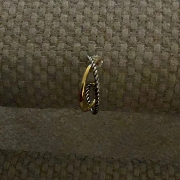 David Yurman Sterling Silver & 18k Bonded Yellow Gold Crossover Hoop Ear… - Picture 6 of 7